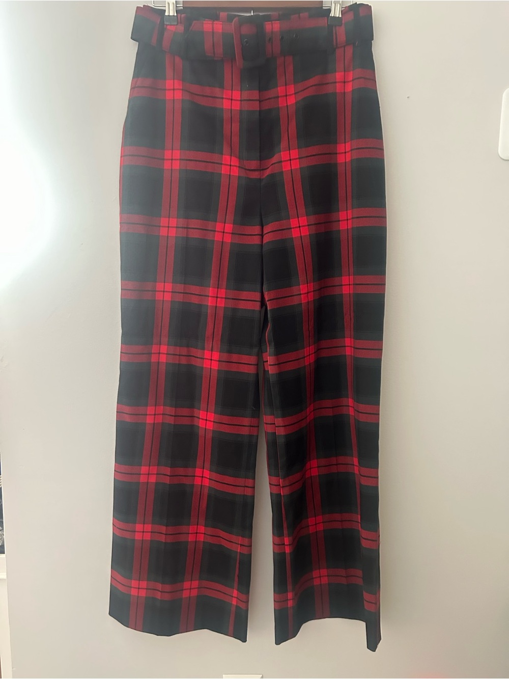 Alex Marie belted wide leg plaid trousers 10